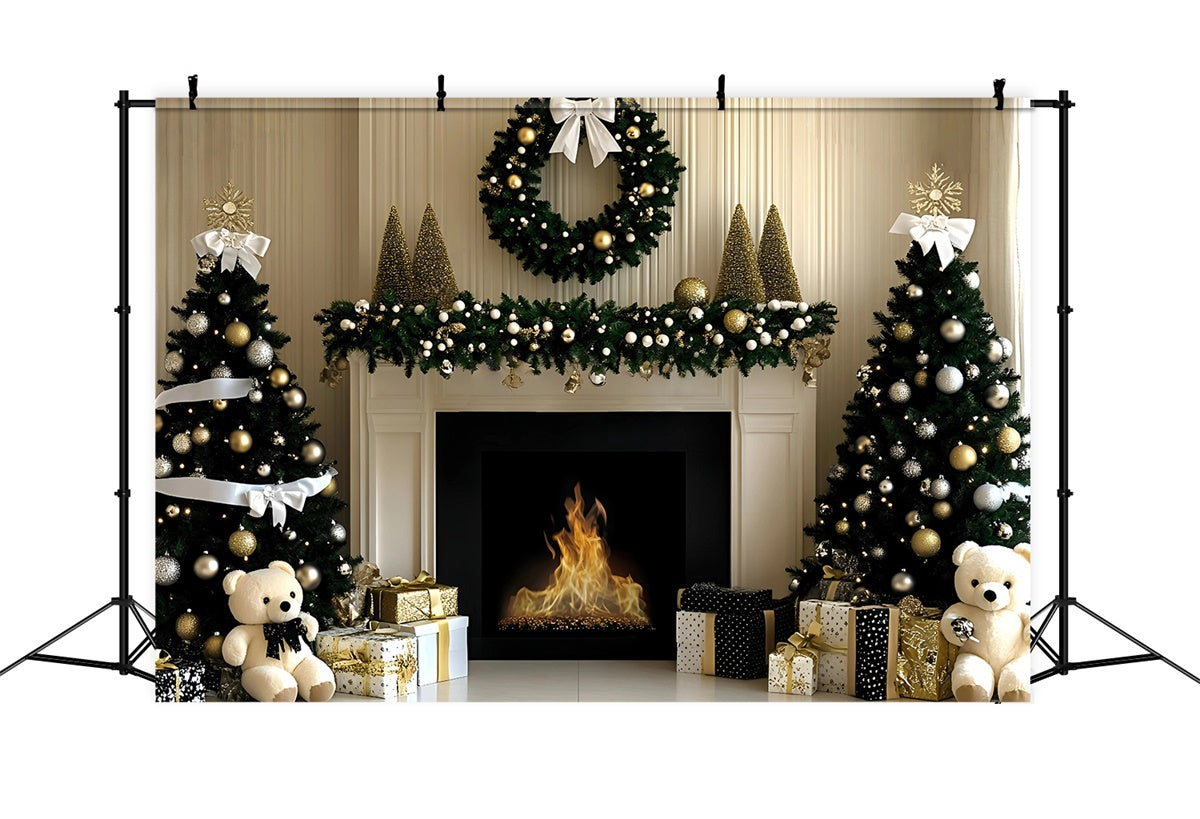 Christmas Fireplace Backdrop Elegant Gold Christmas Backdrop UK GQ57-4