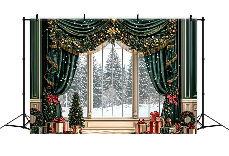 Christmas Backdrops Sale Golden Garland Drapes Backdrop UK GQ57-47