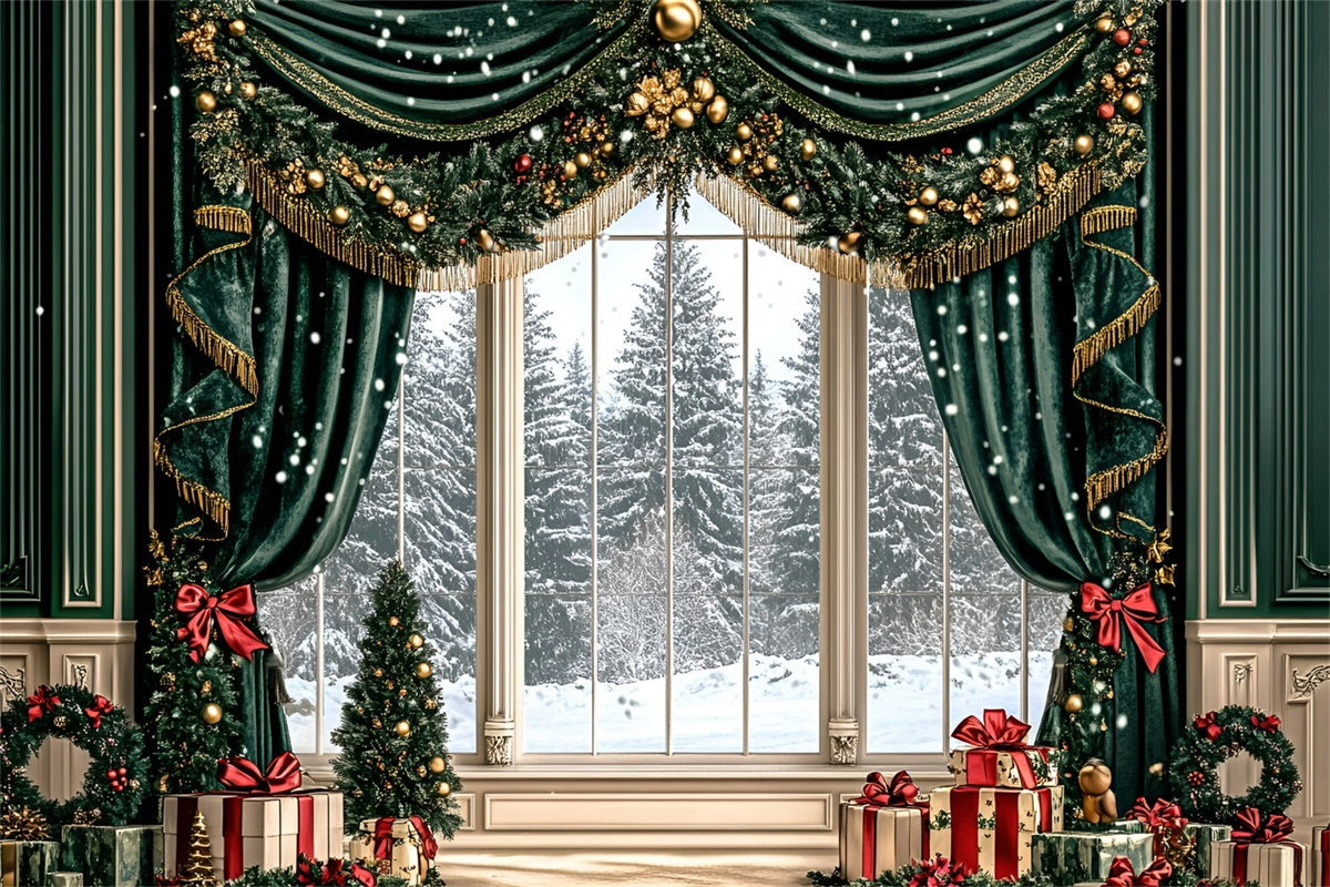 Christmas Backdrops Sale Golden Garland Drapes Backdrop UK GQ57-47
