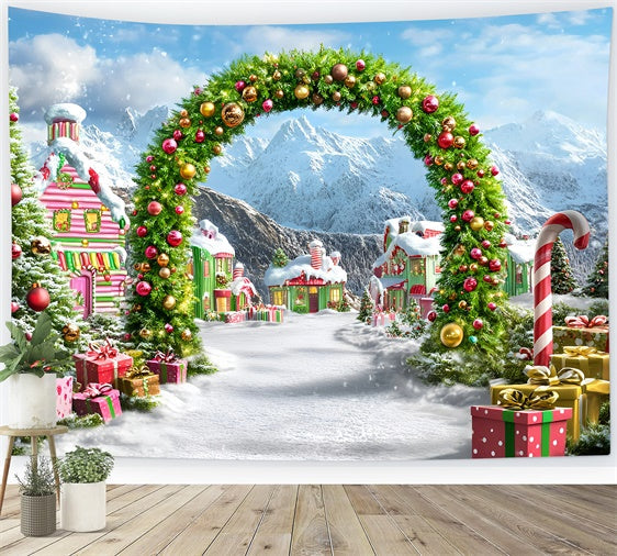 Christmas Village Backdrop Candy Arch Street Backdrop UK GQ57-6