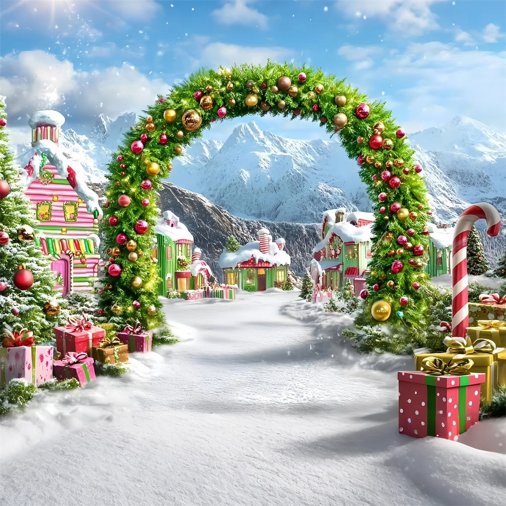 Christmas Village Backdrop Candy Arch Street Backdrop UK GQ57-6
