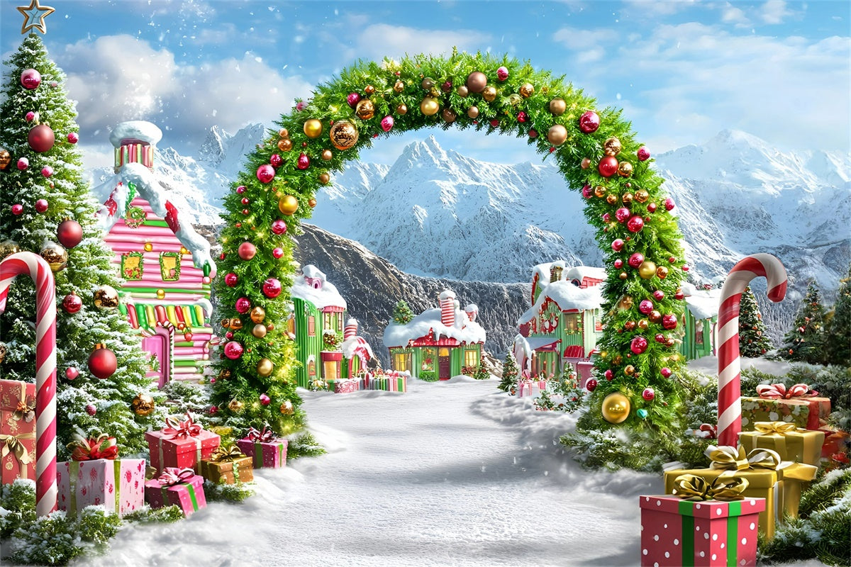 Christmas Village Backdrop Candy Arch Street Backdrop UK GQ57-6
