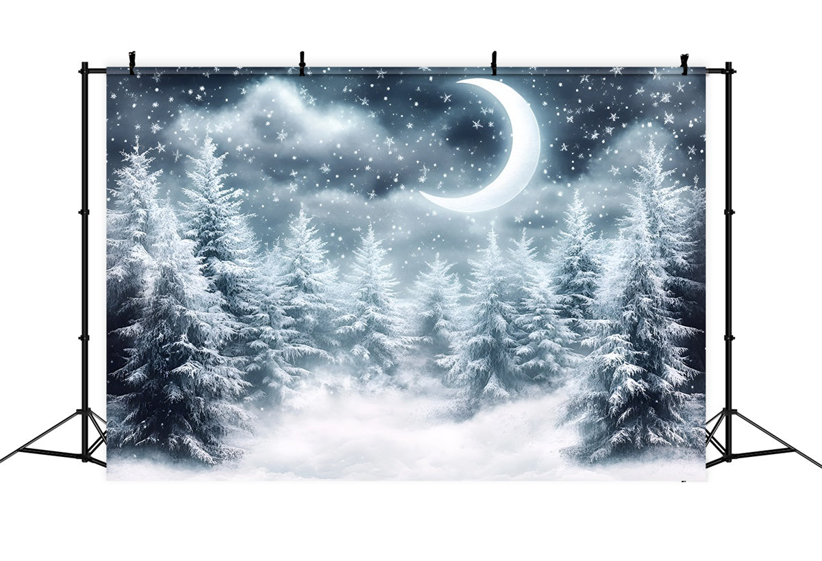 Winter Forest Backdrop Crescent Night Snowfall Backdrop UK GQ57-67