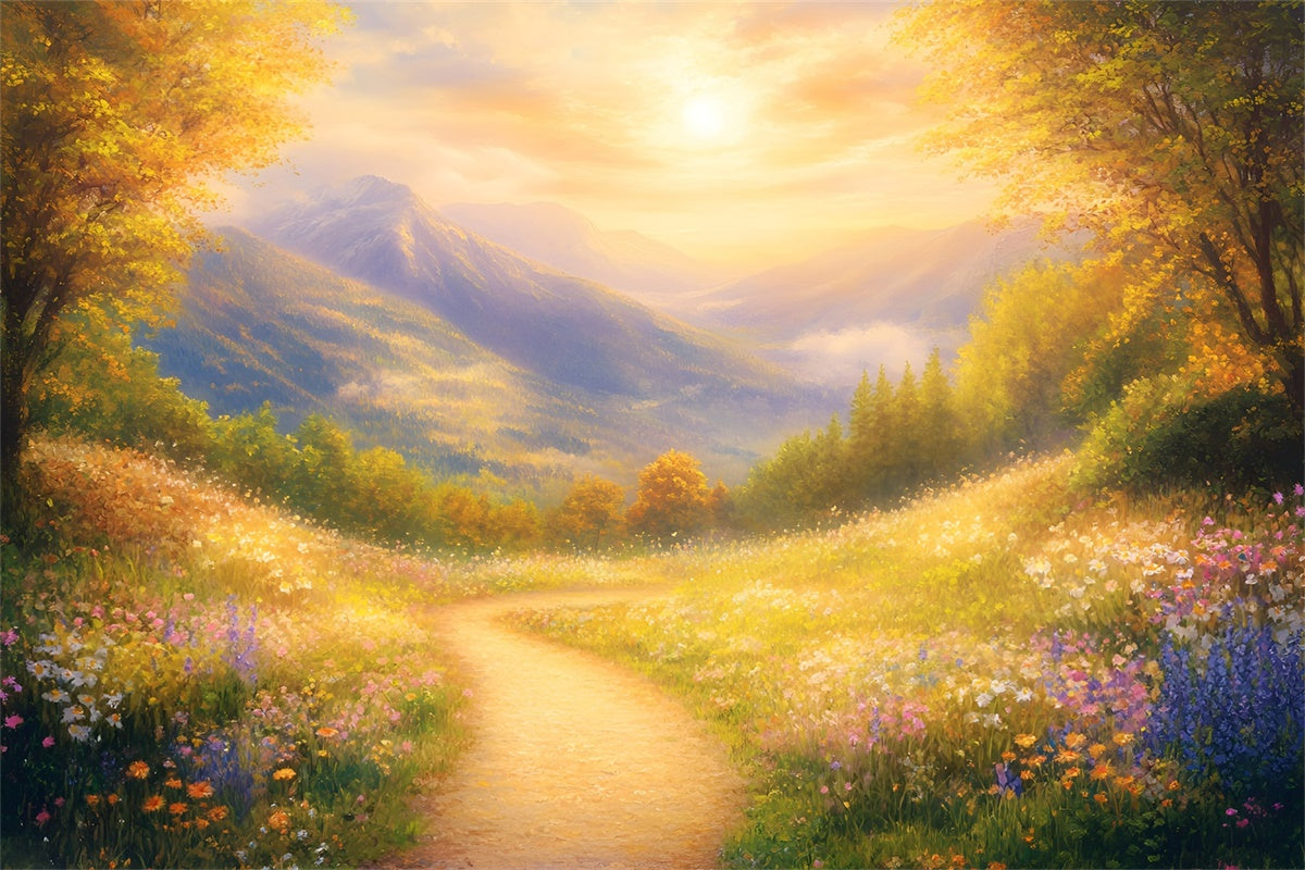 Forest Backdrop Photography Golden Meadow Path Backdrop UK GQ57-70