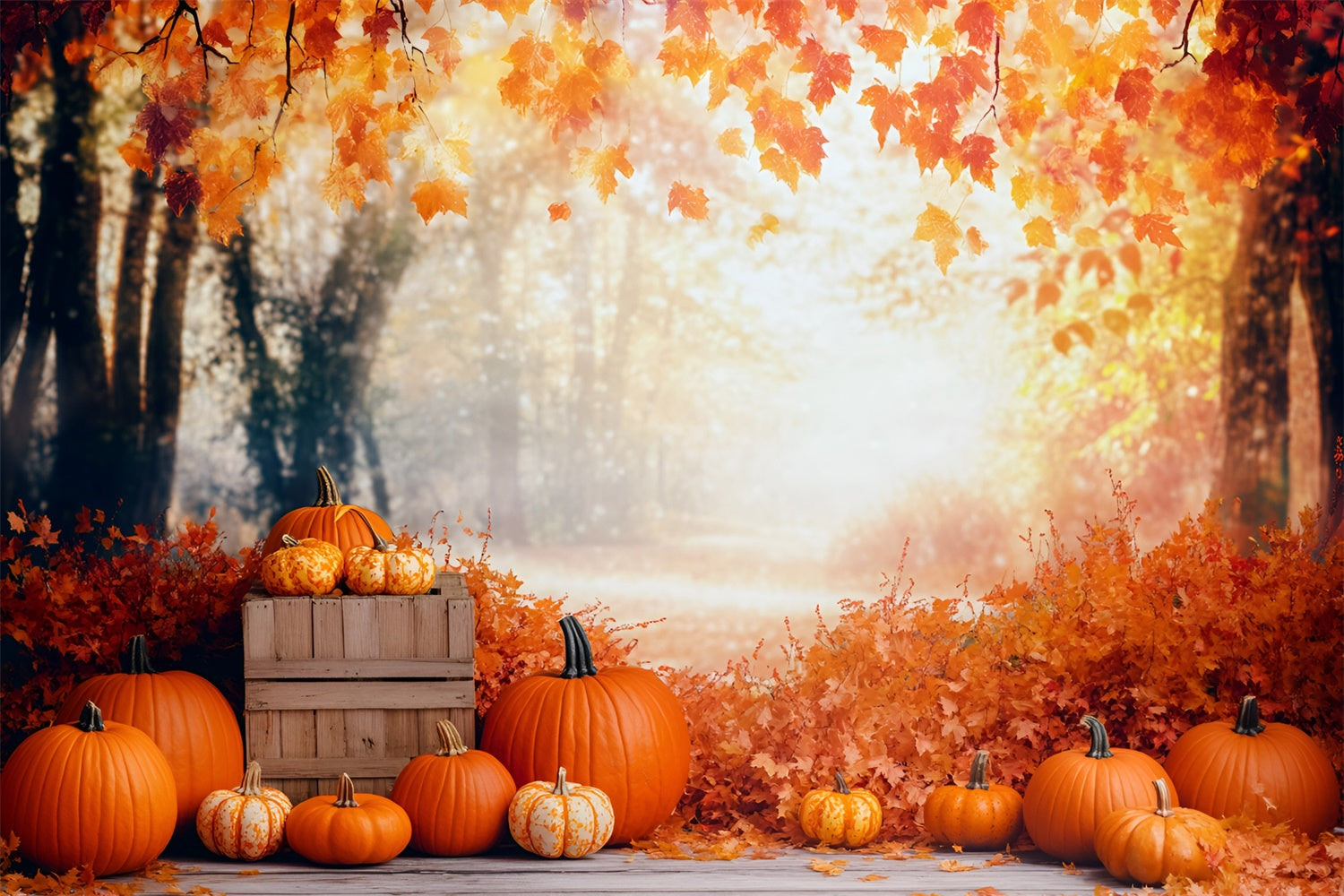 Autumn Forest Backdrop Harvest Pumpkin Path Backdrop UK GQ57-71