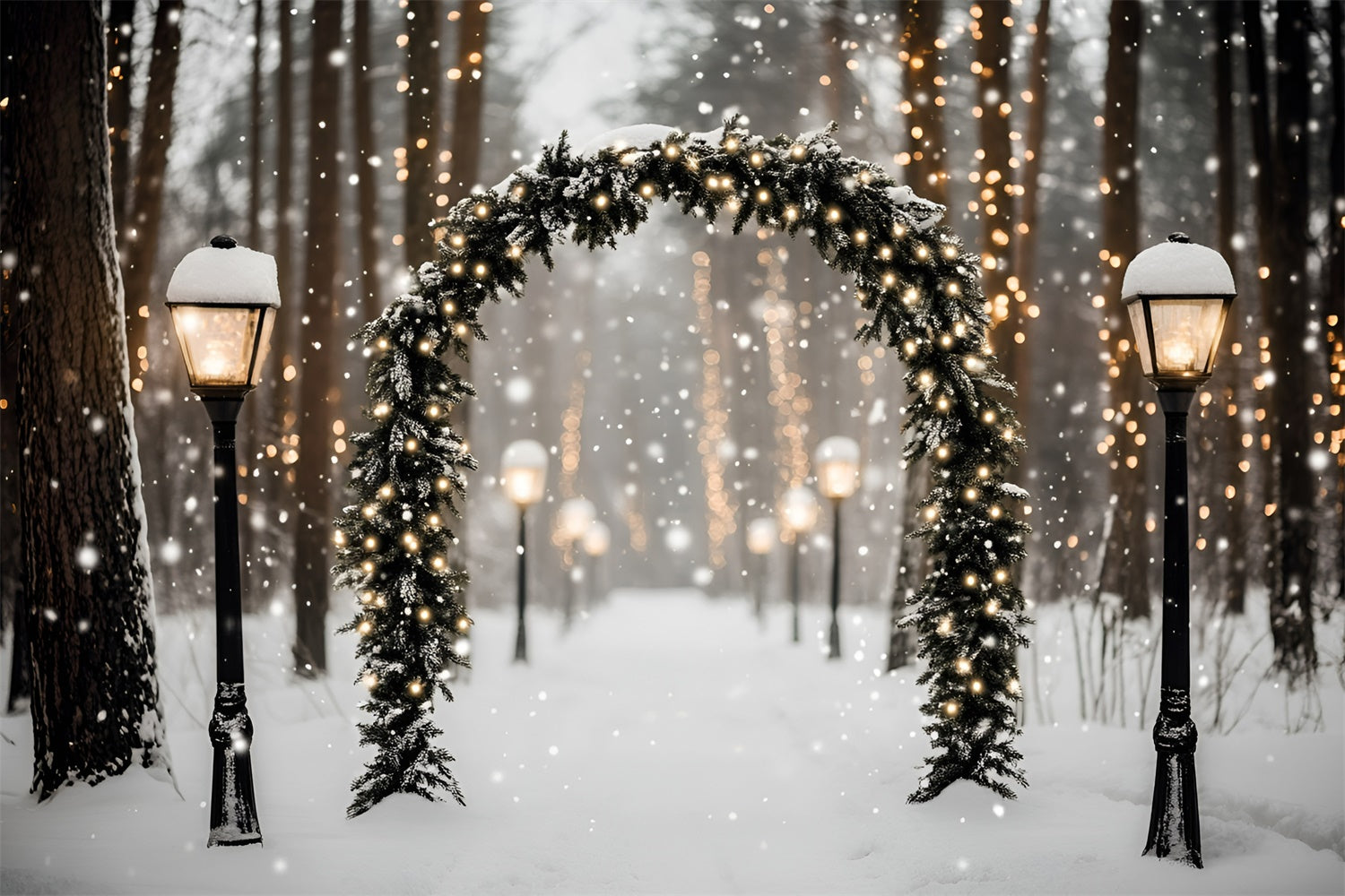 Winter Forest Backdrop Magic Lantern Snow Path Backdrop UK GQ57-72