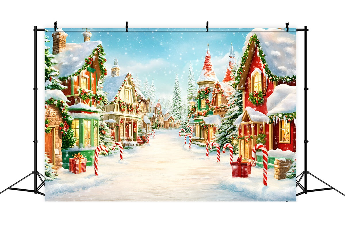 Christmas Village Backdrop Twinkling Cottages Backdrop UK GQ57-8