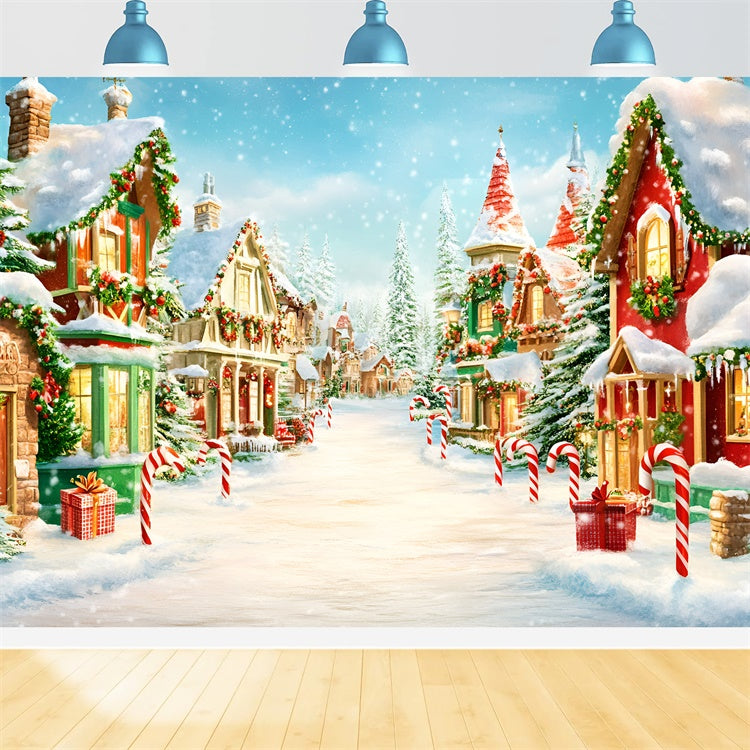 Christmas Village Backdrop Twinkling Cottages Backdrop UK GQ57-8