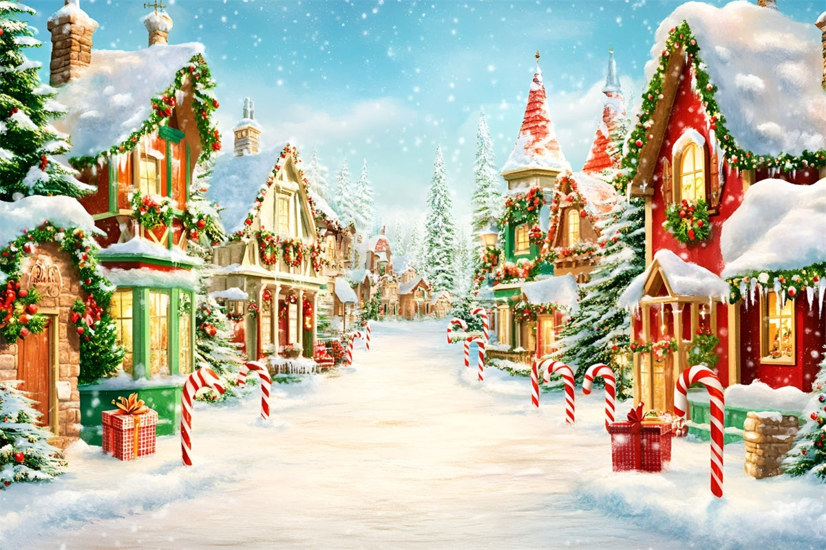 Christmas Village Backdrop Twinkling Cottages Backdrop UK GQ57-8