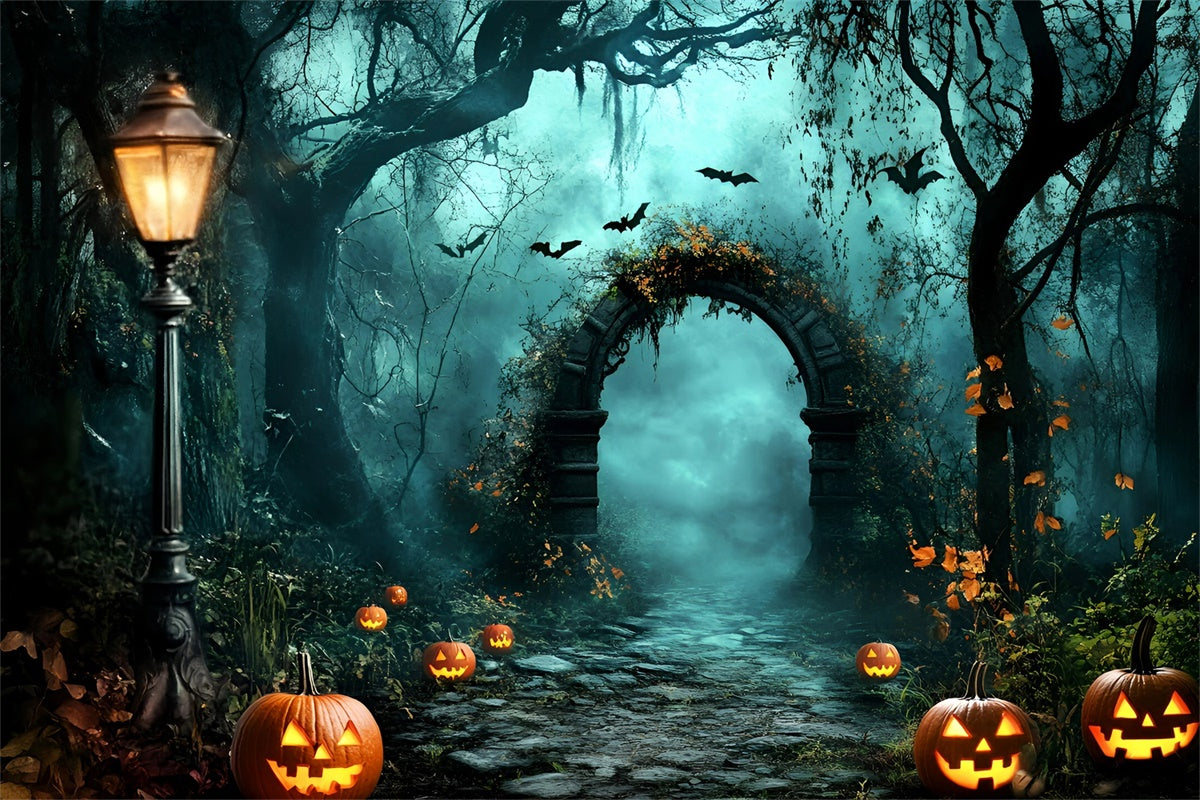 Halloween Forest Backdrop Haunted Pumpkin Path Backdrop UK GQ57-83