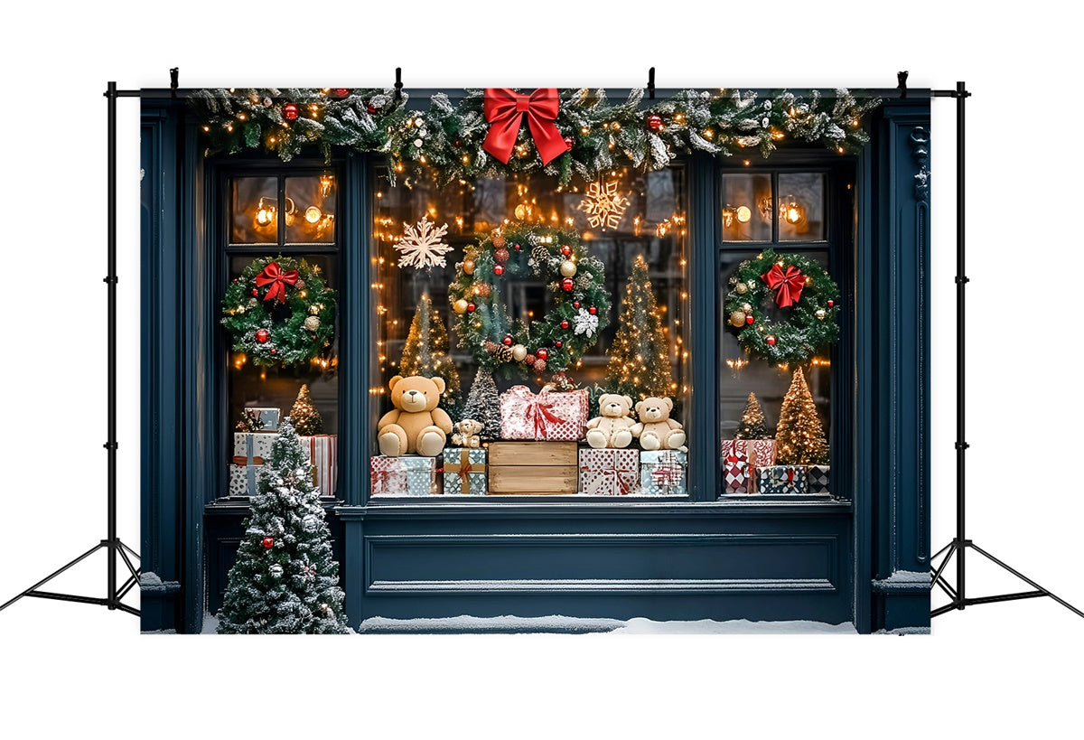 Christmas Photography Backdrops Teddy Holiday Window Backdrop UK GQ57-9