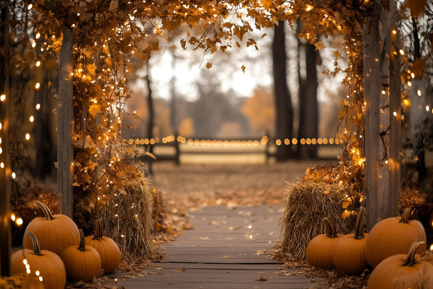 Fall Leaves Backdrop Golden Leaf Lantern Trail Backdrop UK GQ57-92