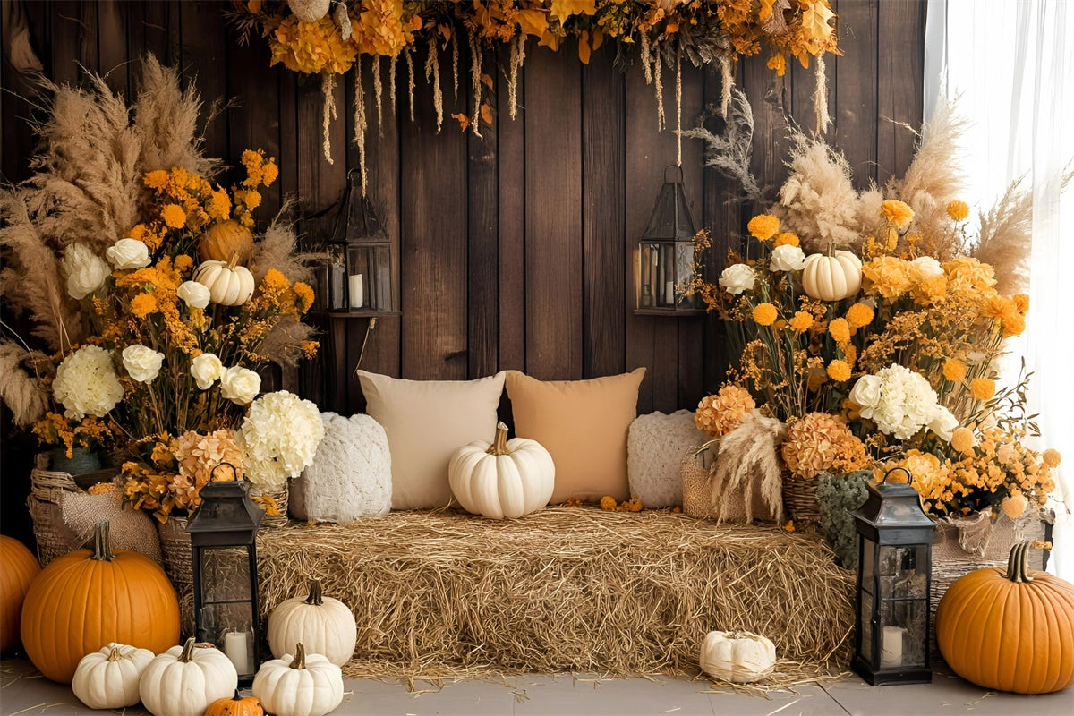 Fall Photo Backdrop Cozy Rustic Hay Bench Backdrop UK GQ57-98