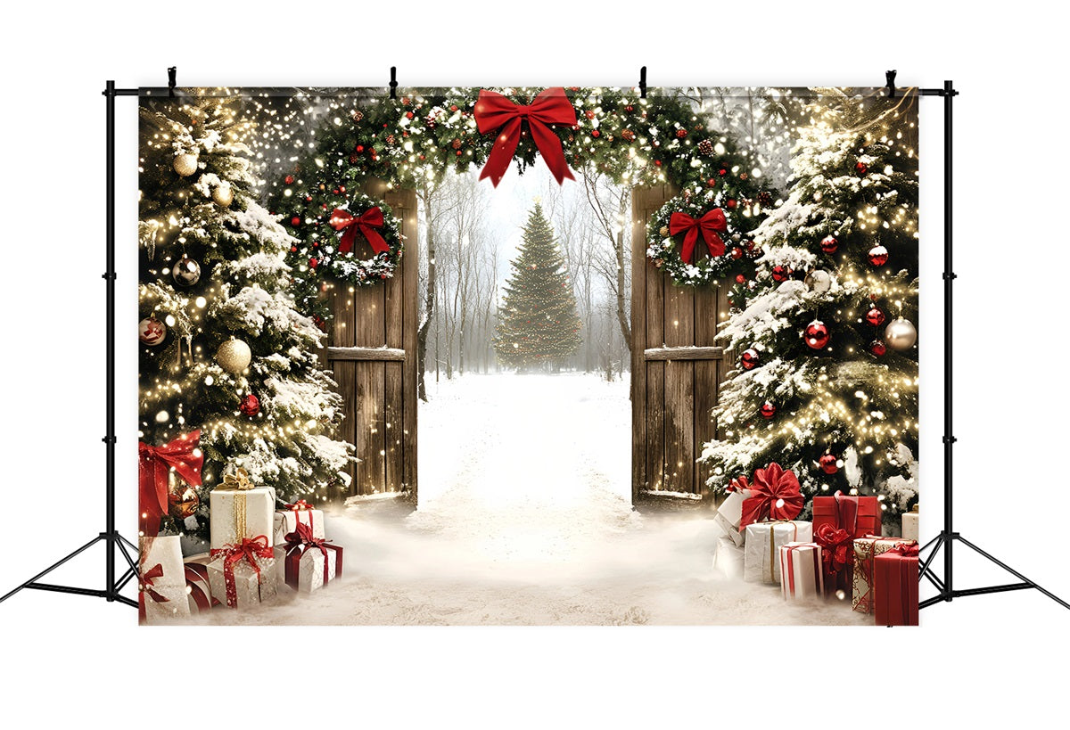 Holiday Backdrops Twinkling Christmas Gate Forest Christmas Tree Backdrop UK GQ58-1