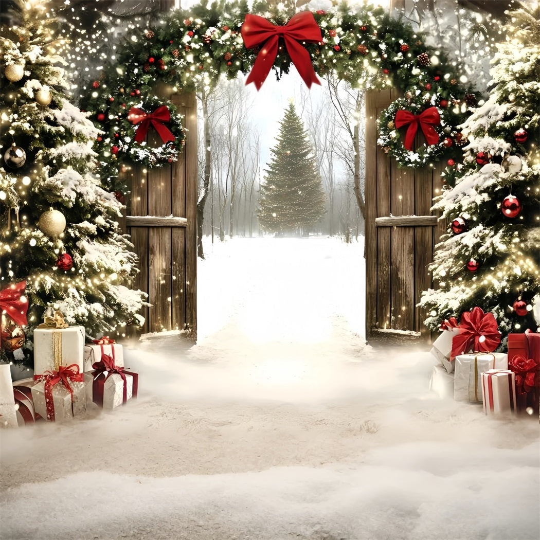Holiday Backdrops Twinkling Christmas Gate Forest Christmas Tree Backdrop UK GQ58-1