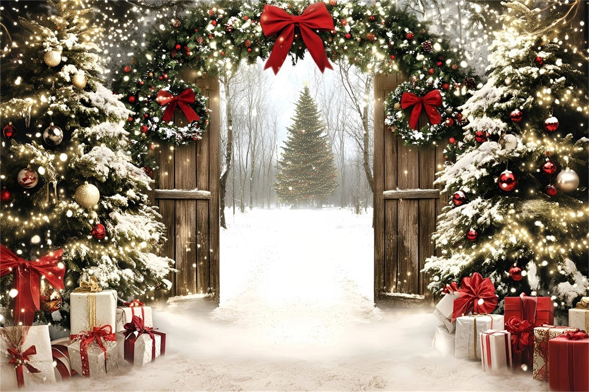 Holiday Backdrops Twinkling Christmas Gate Forest Christmas Tree Backdrop UK GQ58-1