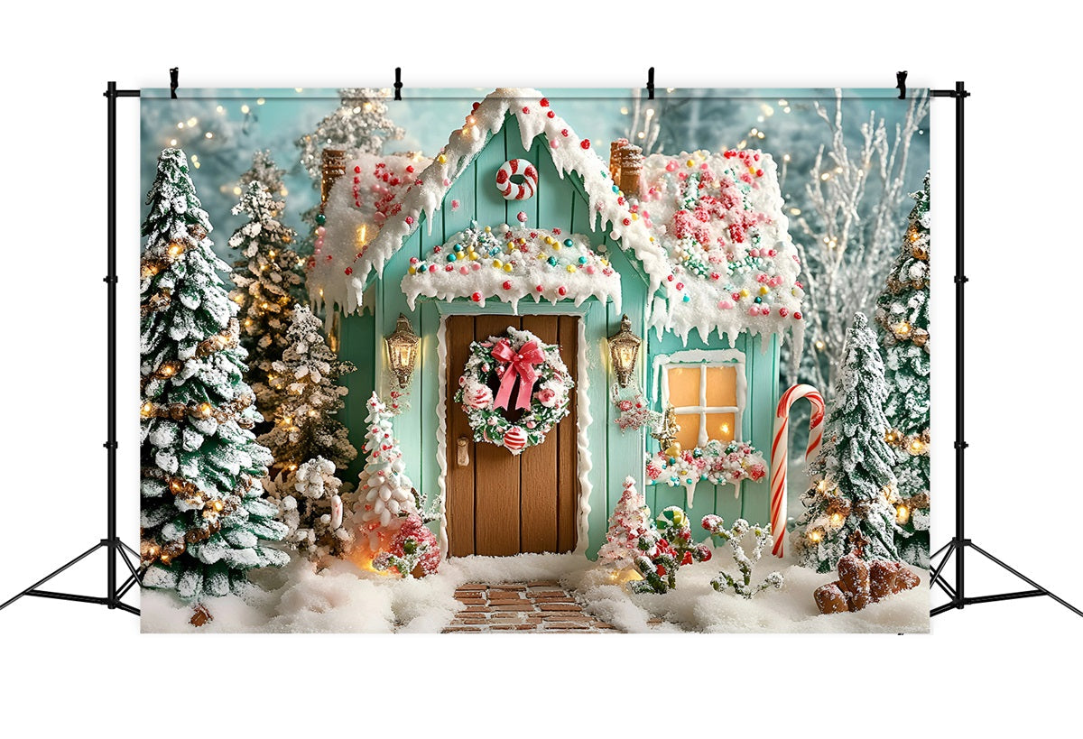 Gingerbread House Backdrop Frosted Gingerbread Cabin Holiday Christmas Backdrops UK GQ58-10