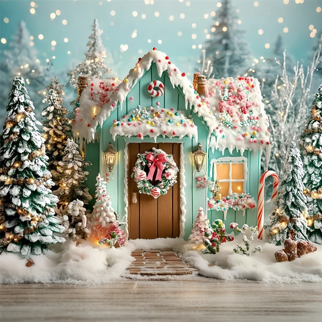 Gingerbread House Backdrop Frosted Gingerbread Cabin Holiday Christmas Backdrops UK GQ58-10