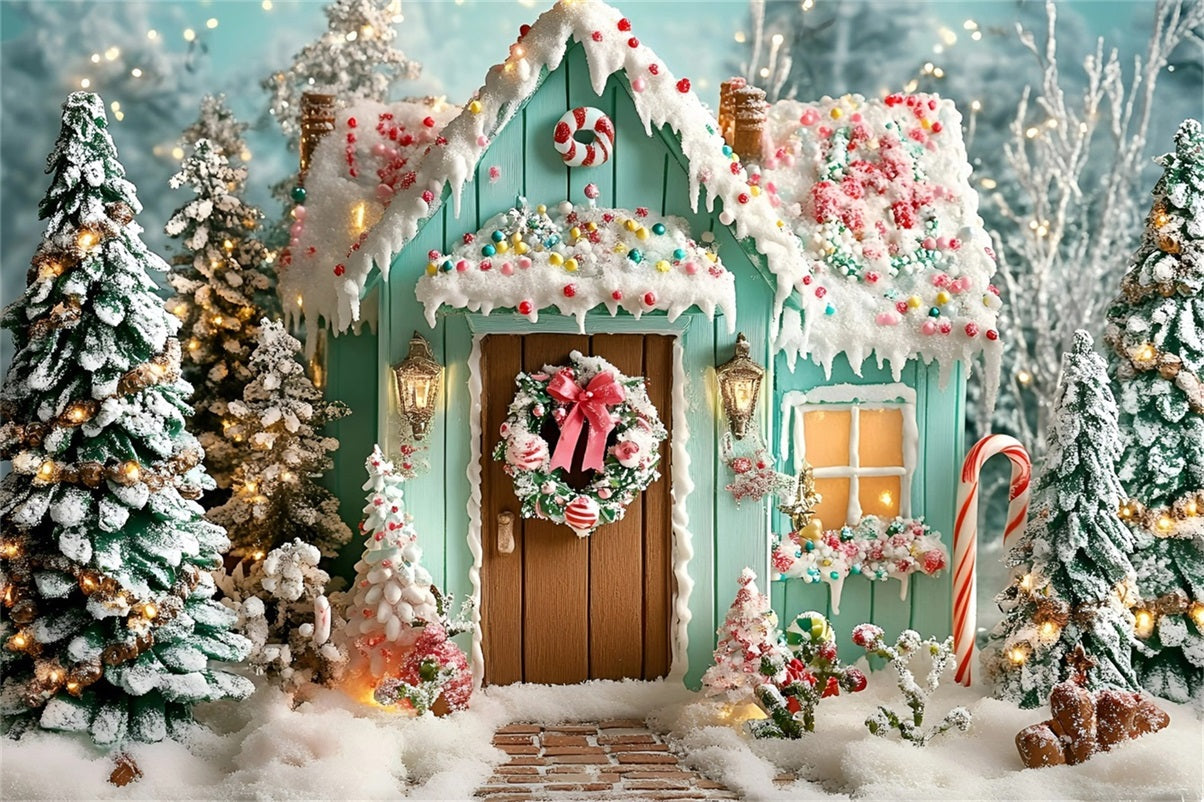 Gingerbread House Backdrop Frosted Gingerbread Cabin Holiday Christmas Backdrops UK GQ58-10