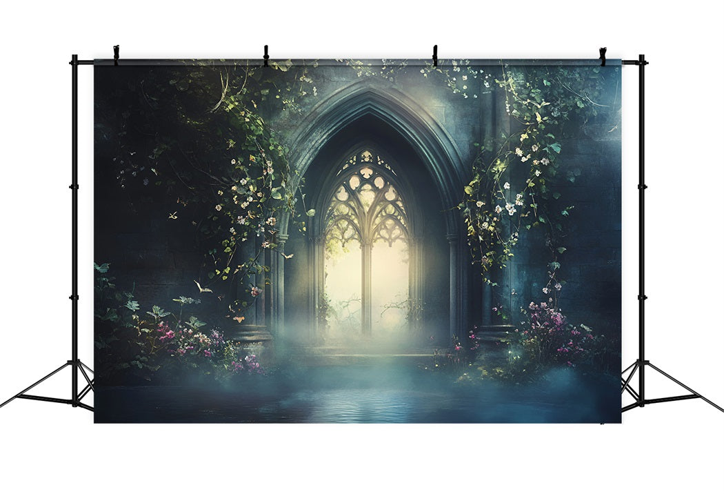 Gothic Backdrop Enchanted Gothic Arch Blooming Vines Vintage Backdrop UK GQ58-111