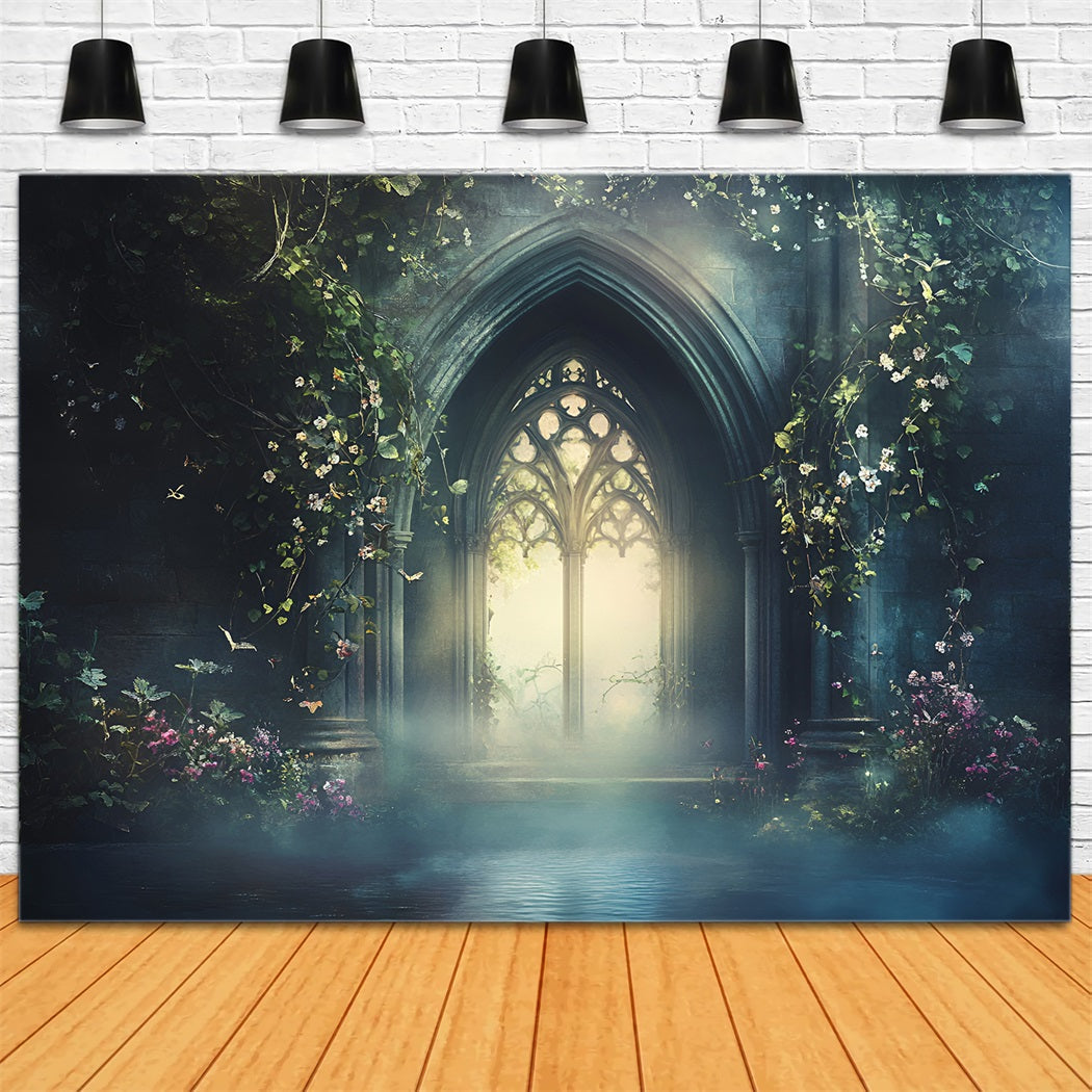 Gothic Backdrop Enchanted Gothic Arch Blooming Vines Vintage Backdrop UK GQ58-111