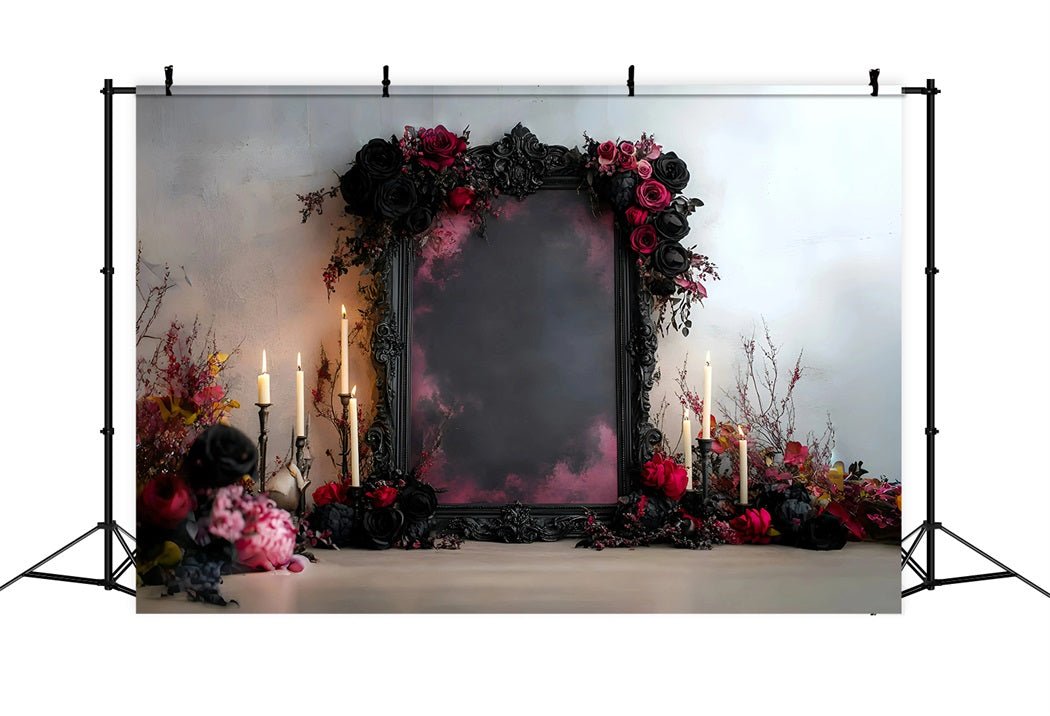 Gothic Backdrop Romantic Black Red Rose Candle Frame Vintage Photo Backdrop UK GQ58-112
