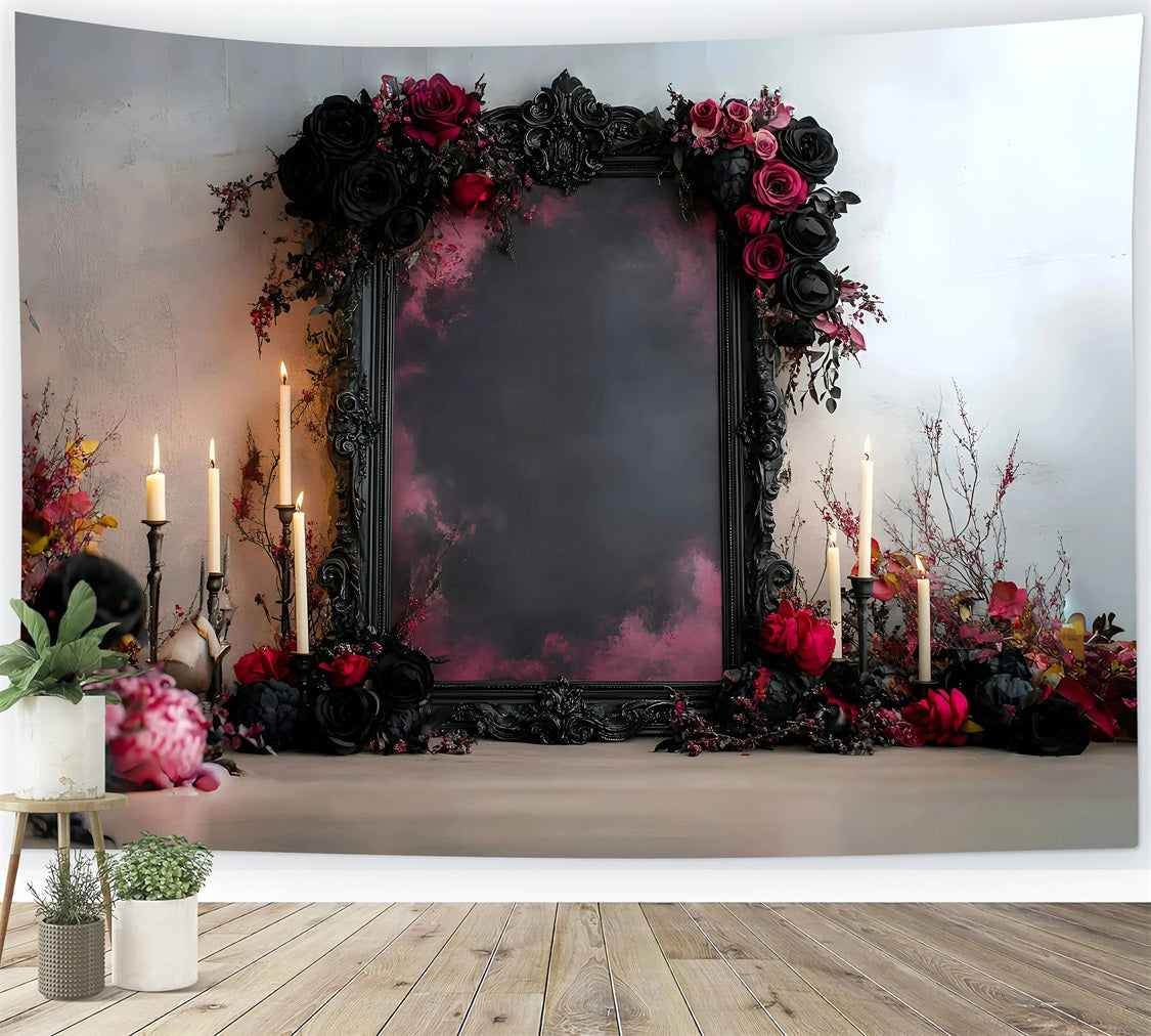 Gothic Backdrop Romantic Black Red Rose Candle Frame Vintage Photo Backdrop UK GQ58-112