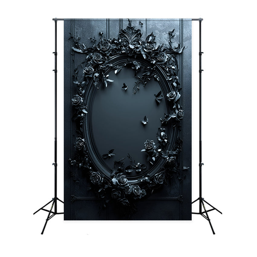 Gothic Backdrop Midnight Black Rose Oval Mirror Vintage Backdrop For Photoshoot UK GQ58-114