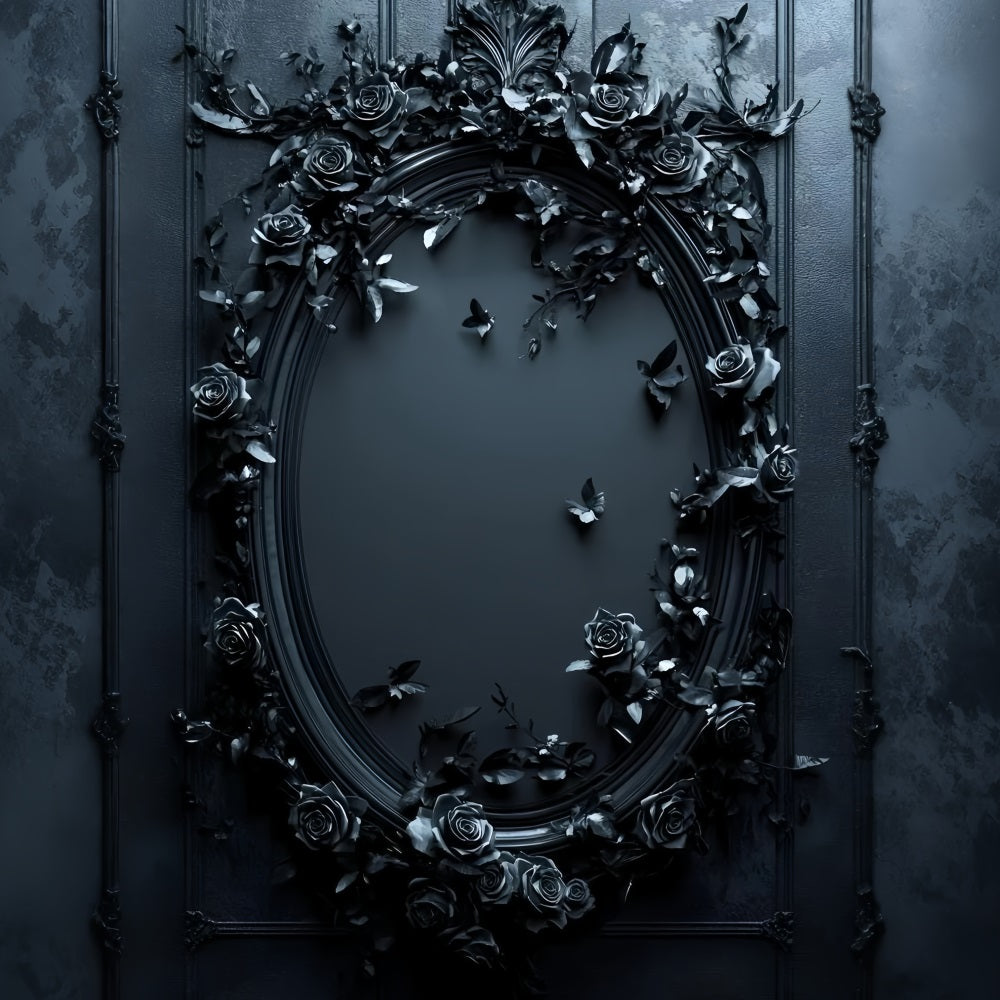 Gothic Backdrop Midnight Black Rose Oval Mirror Vintage Backdrop For Photoshoot UK GQ58-114
