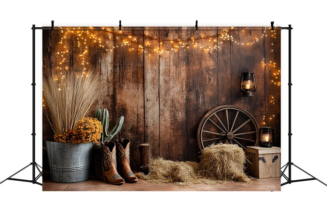 Western Backdrop Western Cowboy Boots Cactus Hay Bales Backdrop Vintage UK GQ58-120