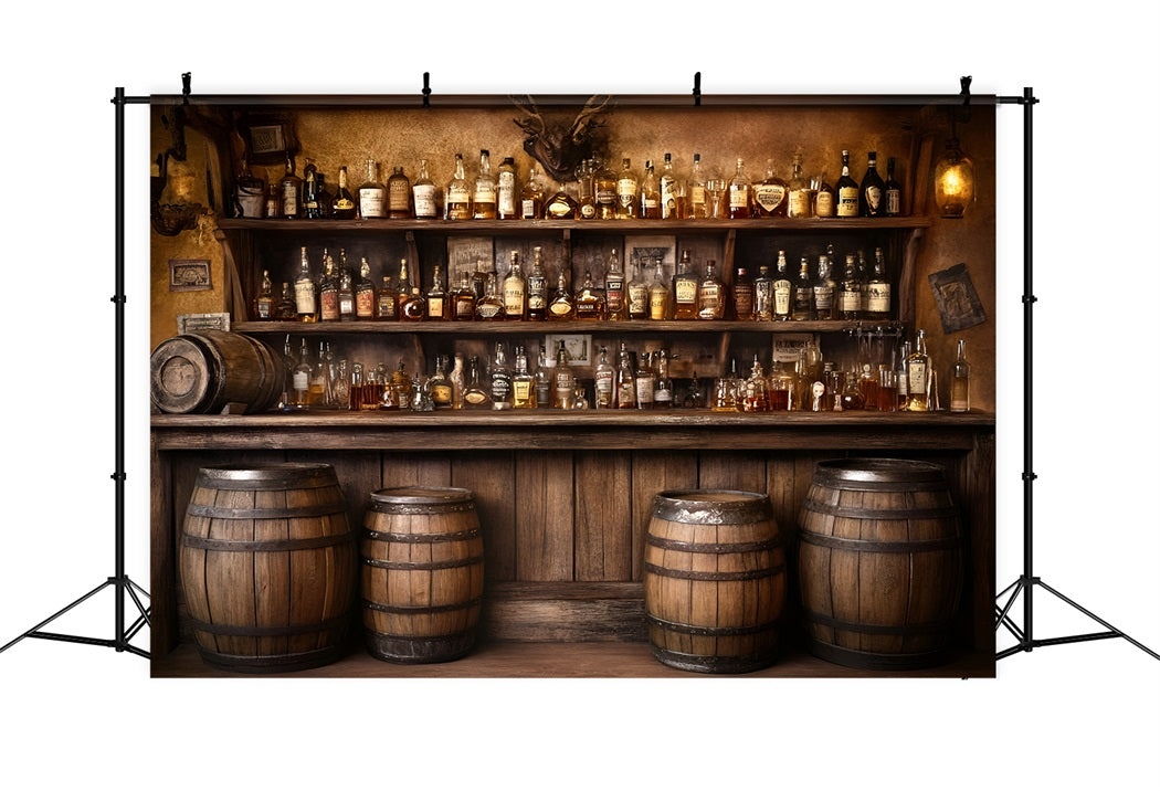 Rustic Backdrop Old Western Whiskey Barrel Bar Display Photo Backdrop Vintage UK GQ58-124
