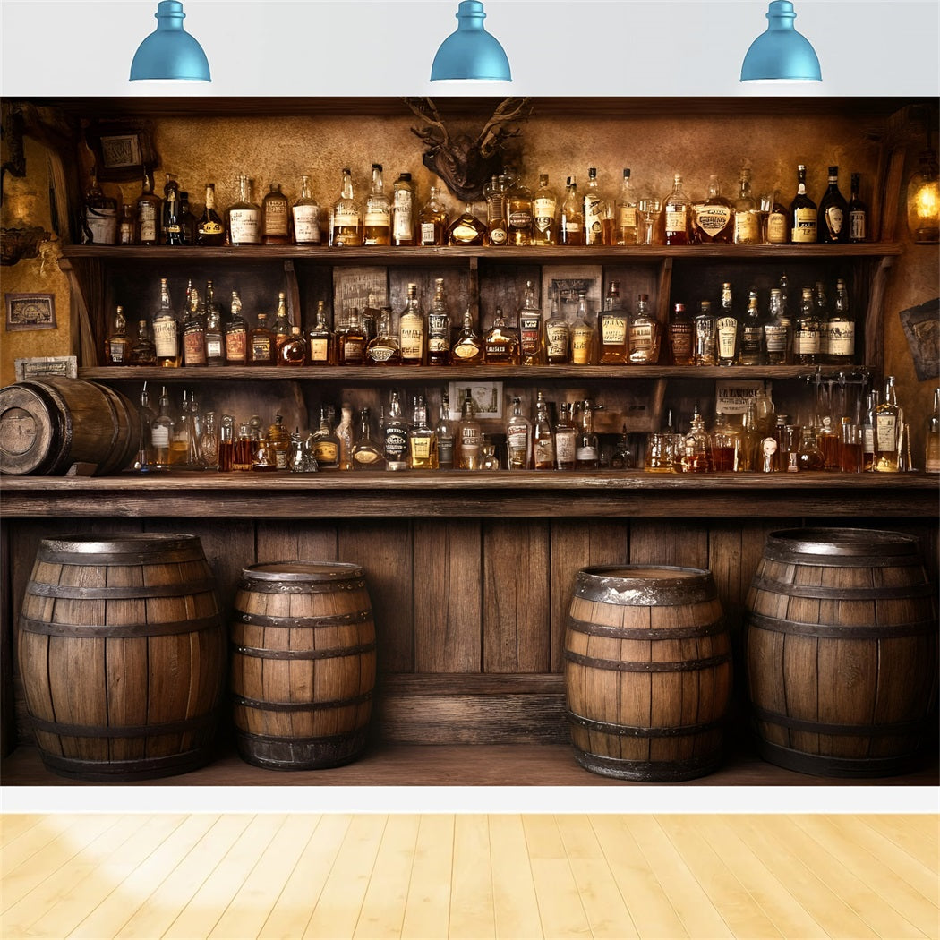 Rustic Backdrop Old Western Whiskey Barrel Bar Display Photo Backdrop Vintage UK GQ58-124