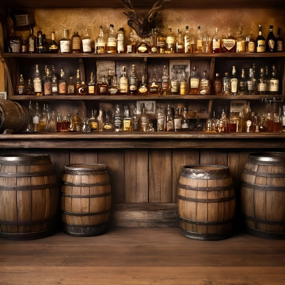 Rustic Backdrop Old Western Whiskey Barrel Bar Display Photo Backdrop Vintage UK GQ58-124