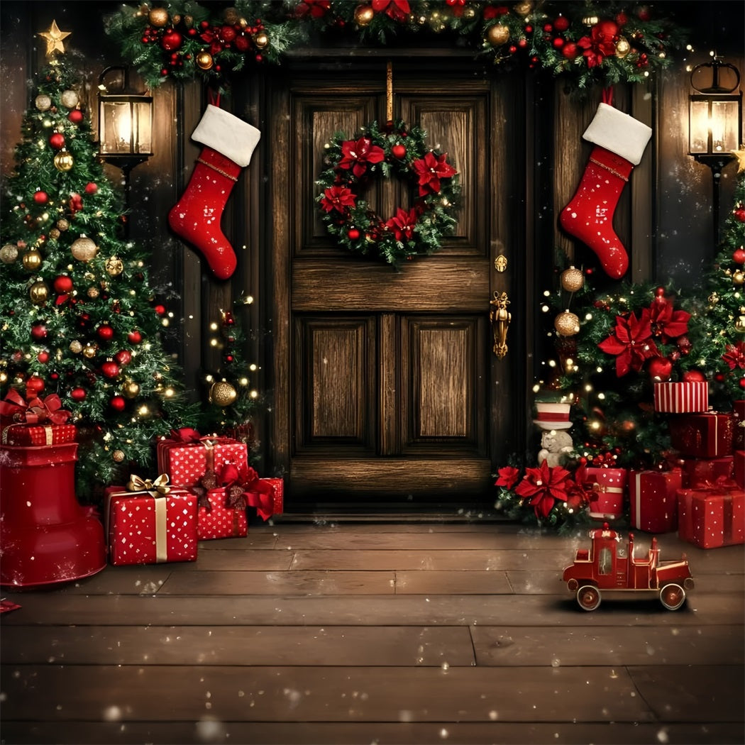Christmas Backdrops Sale Vintage Brown Wood Wall Gifts Red Christmas Backdrop UK GQ58-13