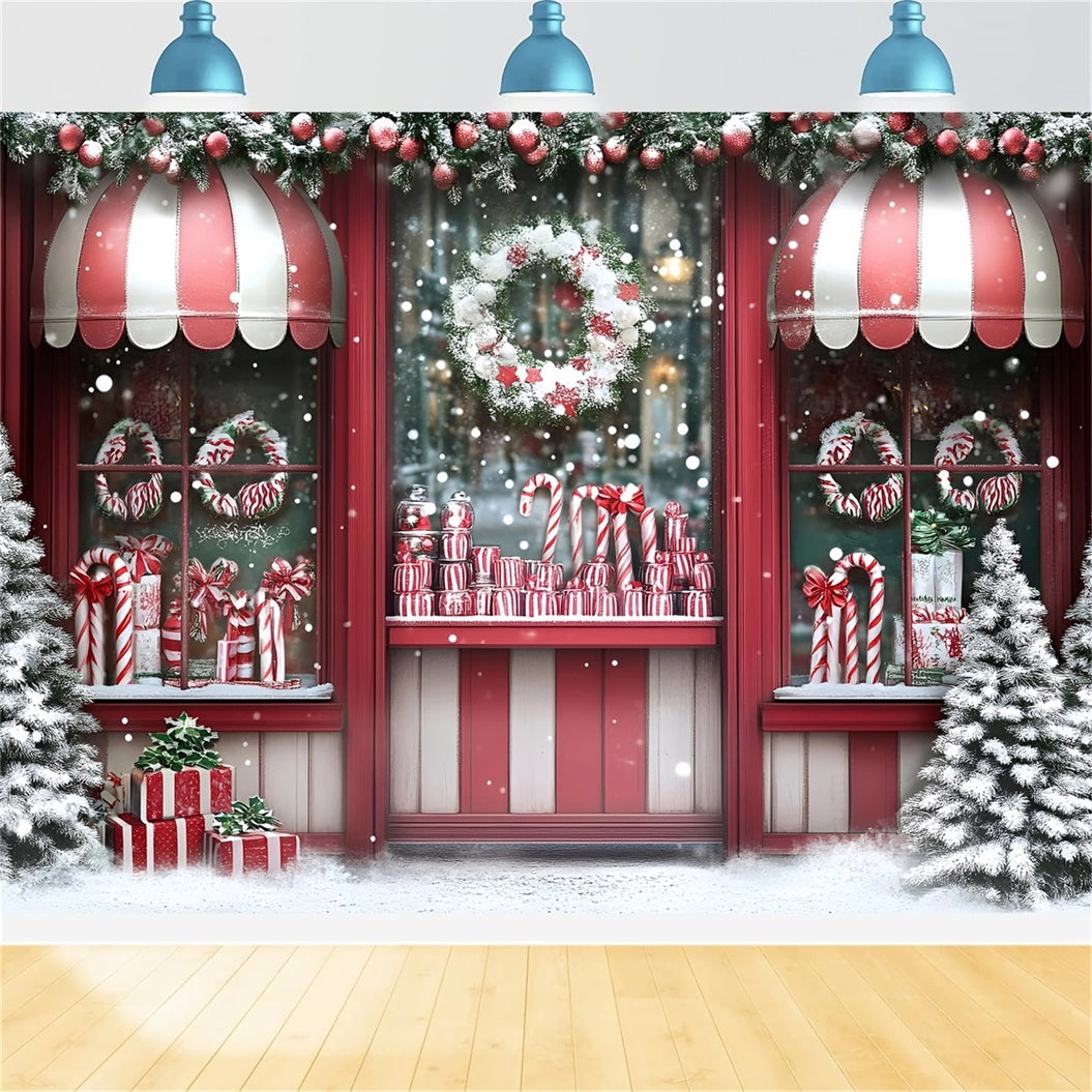Christmas Backdrops Sale Candy Cane Red Shop Window Red Christmas Backdrop UK GQ58-14