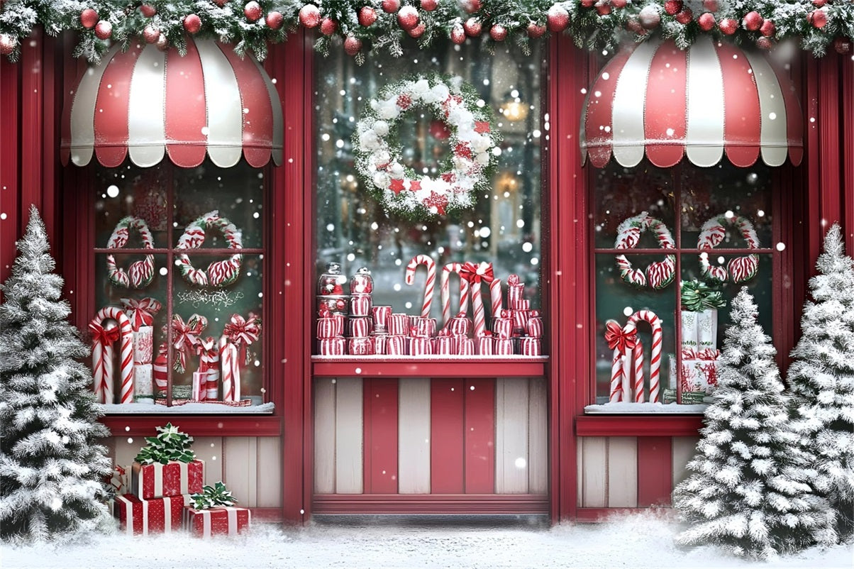 Christmas Backdrops Sale Candy Cane Red Shop Window Red Christmas Backdrop UK GQ58-14