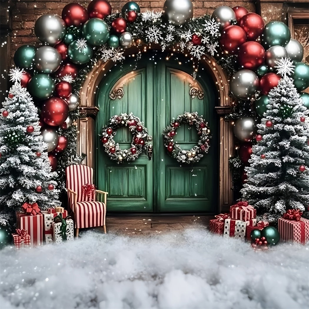 Holiday Backdrops Balloon Arch Green Door Christmas Backdrop UK GQ58-2