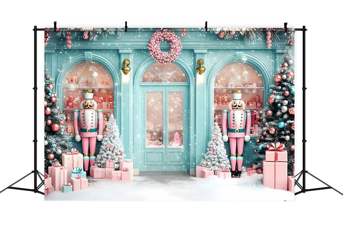Nutcracker Backdrop Pastel Nutcracker Snowy Shopfront Christmas Backdrops for Photography UK GQ58-25