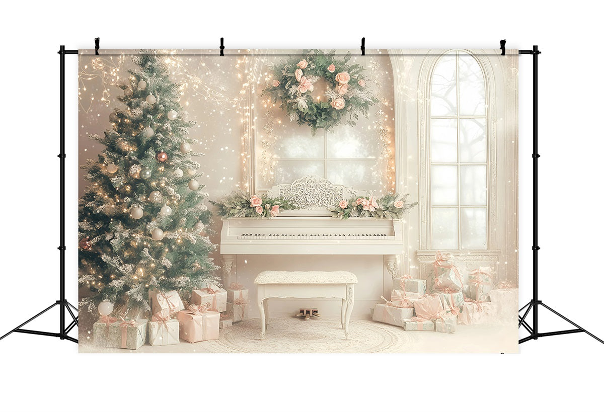 High Resolution Christmas Backdrop Elegant Piano Room Holiday Pink Christmas Backdrop UK GQ58-26