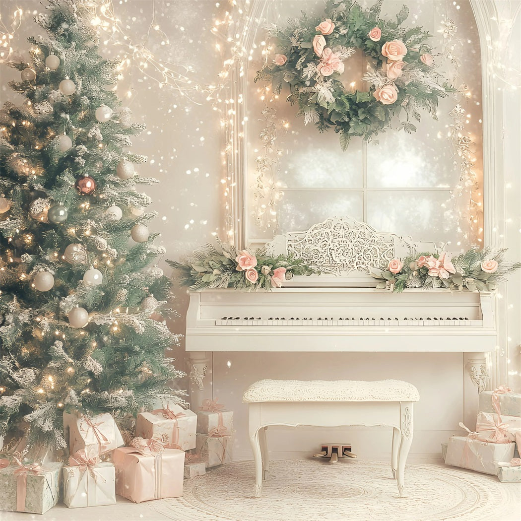 High Resolution Christmas Backdrop Elegant Piano Room Holiday Pink Christmas Backdrop UK GQ58-26