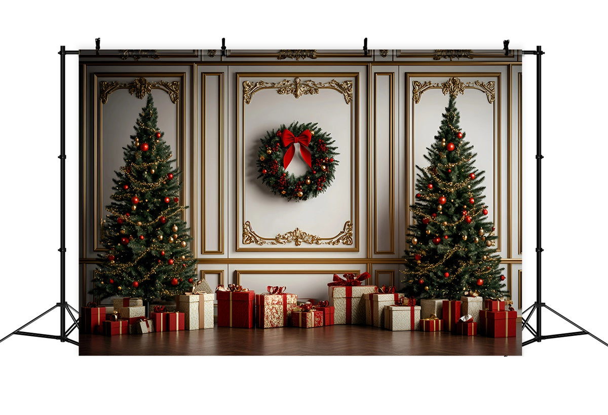High Resolution Christmas Backdrop Classic Gold Red Trimmed Wall Christmas Photo Backdrops UK GQ58-30