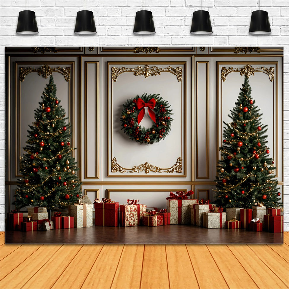 High Resolution Christmas Backdrop Classic Gold Red Trimmed Wall Christmas Photo Backdrops UK GQ58-30