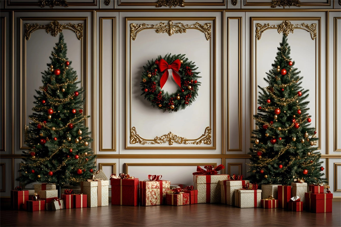 High Resolution Christmas Backdrop Classic Gold Red Trimmed Wall Christmas Photo Backdrops UK GQ58-30