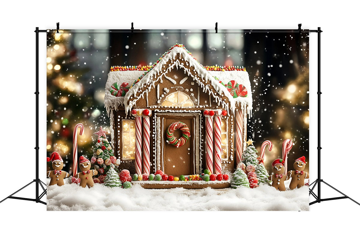 Gingerbread Backdrop Candy Cane Gingerbread House Delight Christmas Backdrops Sale UK GQ58-32