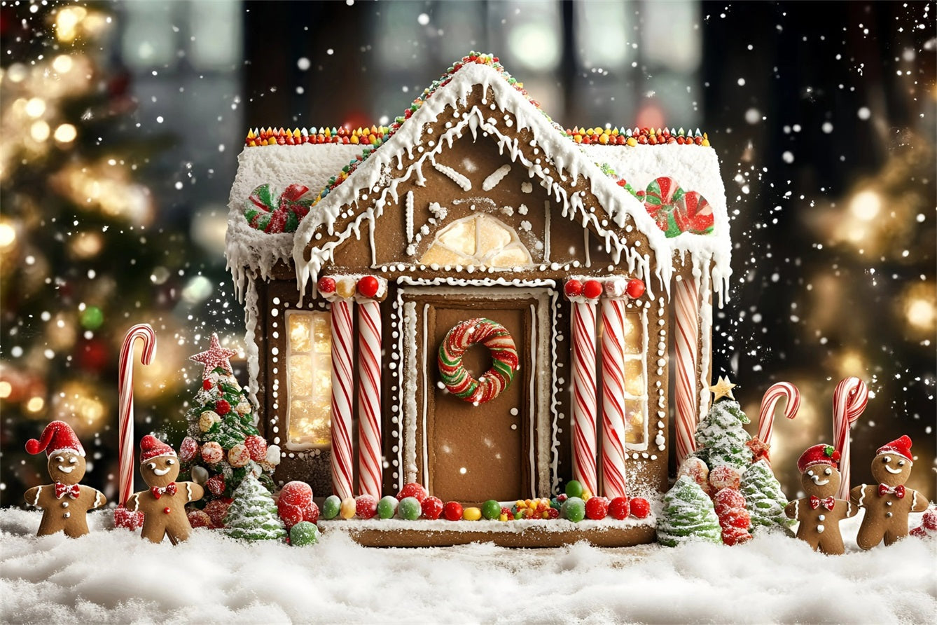 Gingerbread Backdrop Candy Cane Gingerbread House Delight Christmas Backdrops Sale UK GQ58-32
