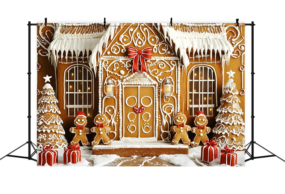 Gingerbread Backdrop Iced Cookie Mansion with Gifts Christmas Backdrops Sale UK GQ58-33
