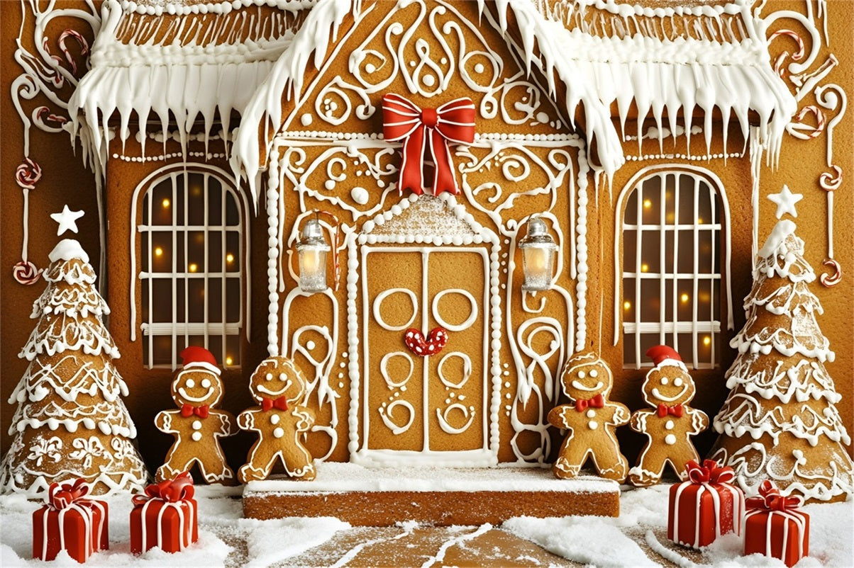 Gingerbread Backdrop Iced Cookie Mansion with Gifts Christmas Backdrops Sale UK GQ58-33
