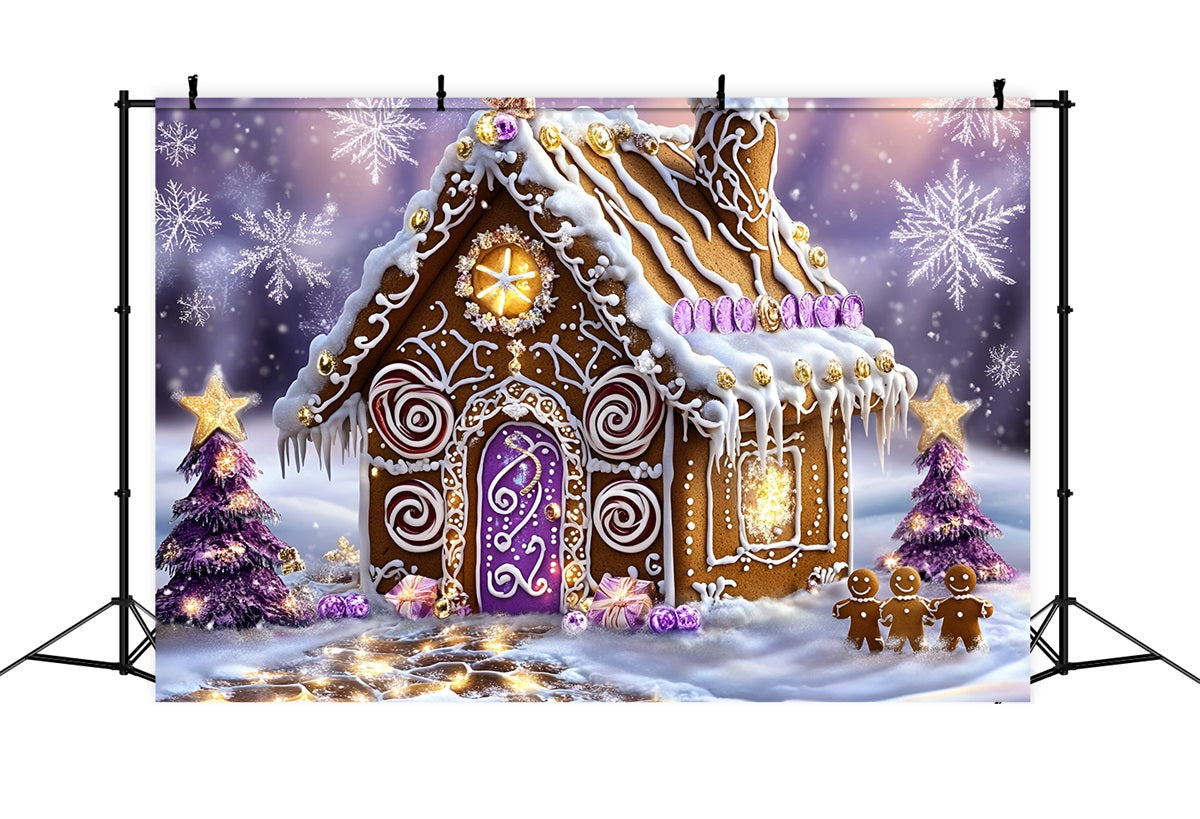 Gingerbread Backdrop Purple Swirl Candy Cottage Wonderland Christmas Backdrops 10x10 UK GQ58-34