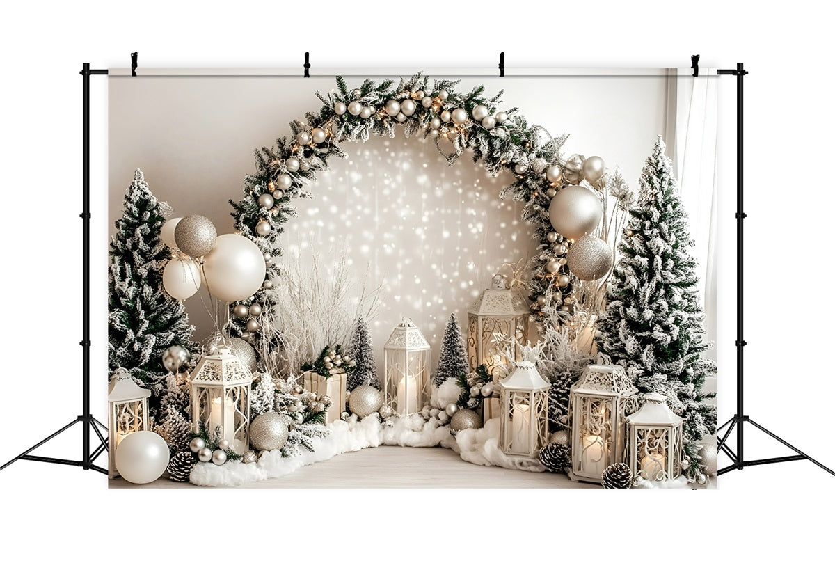 Holiday Photo Backdrop White Lantern Frosted Pine Garland Christmas Photography Backdrops UK GQ58-37