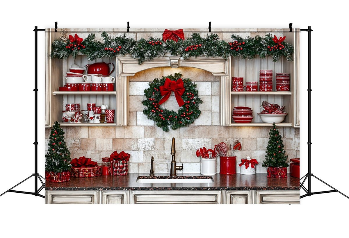 Holiday Photo Backdrop Red Dishware Holiday Kitchen Decor Christmas Kitchen Backdrop UK GQ58-39